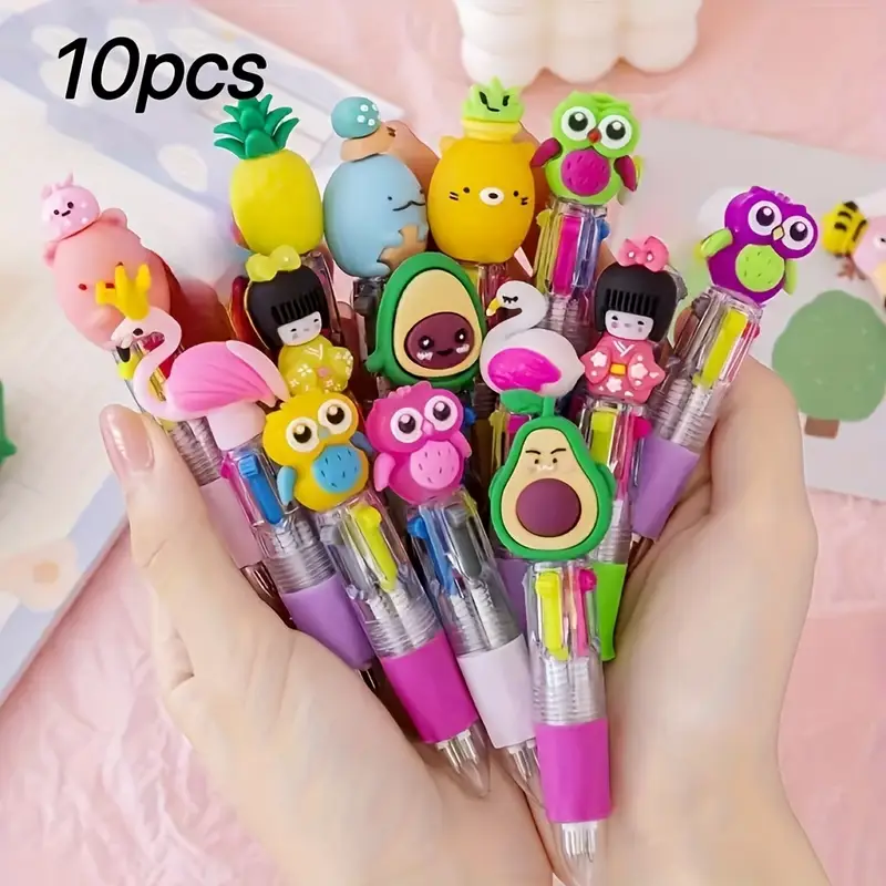 10pcs set of adorable retractable ballpoint pens featuring ergonomic round barrel design medium tip pvc material structure and cute patterns suitable for school and office supplies Product details 3