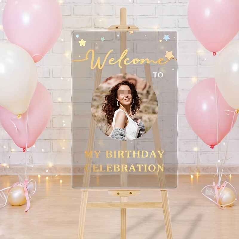 

Custom Happy Birthday Acrylic Welcome Sign (16x24 Inch) - Cute Star Theme, Personalized Party Decoration, No Power Needed