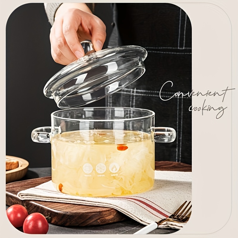 

Grande Casserole en Verre Borosilicate de Haute avec Couvercle - Résistante à la Rouille, Transparente pour Soupe et Noodles pour Maison