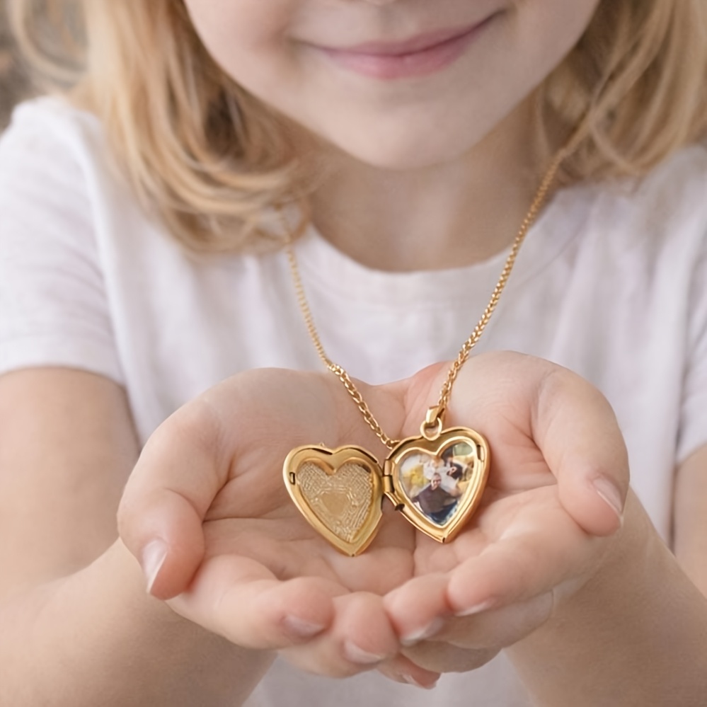 TEMU Custom Personalized Heart Locket Necklace In Golden Or Silver Stainless Steel With Photo, Gift For Mom, Birthday Gift For Her