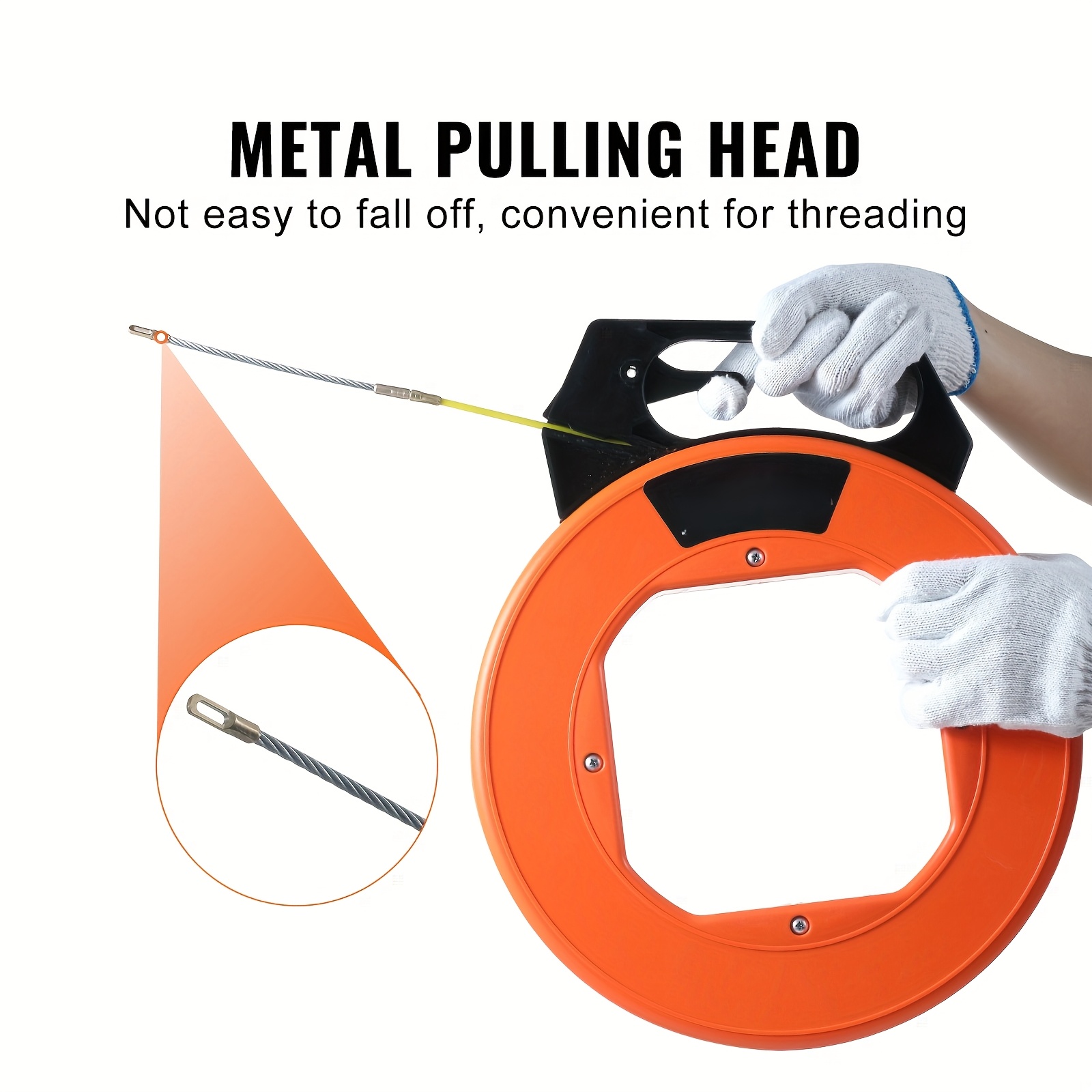 100ft fiberglass fish tape with grip routing tool inch orange pe material ideal for aquariums walls and electrical ducts fish tape tool easy handling design fiberglass tape details 2