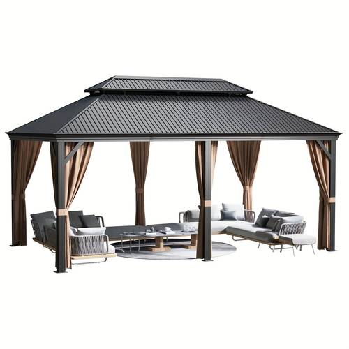 12 x16 ft 12 x20 ftoutdoor gazebo galvanized steel metal gazebo aluminum frame double roof outdoor gazebo with nettings and curtains for patios garden