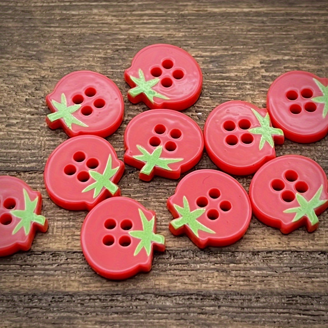 TEMU 10-pack 13mm Cute Tomato Design 4-hole Buttons, Craft Buttons For Diy Fashion Apparel And Decorations