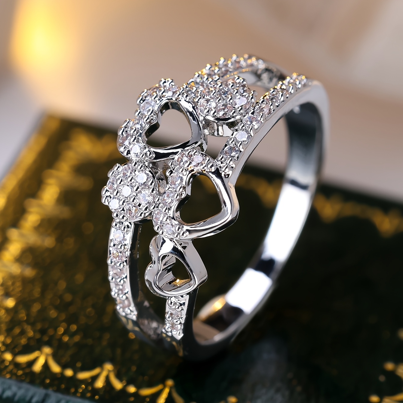 Women's Heart Promise Ring with Sparkling CZ - Copper Plating