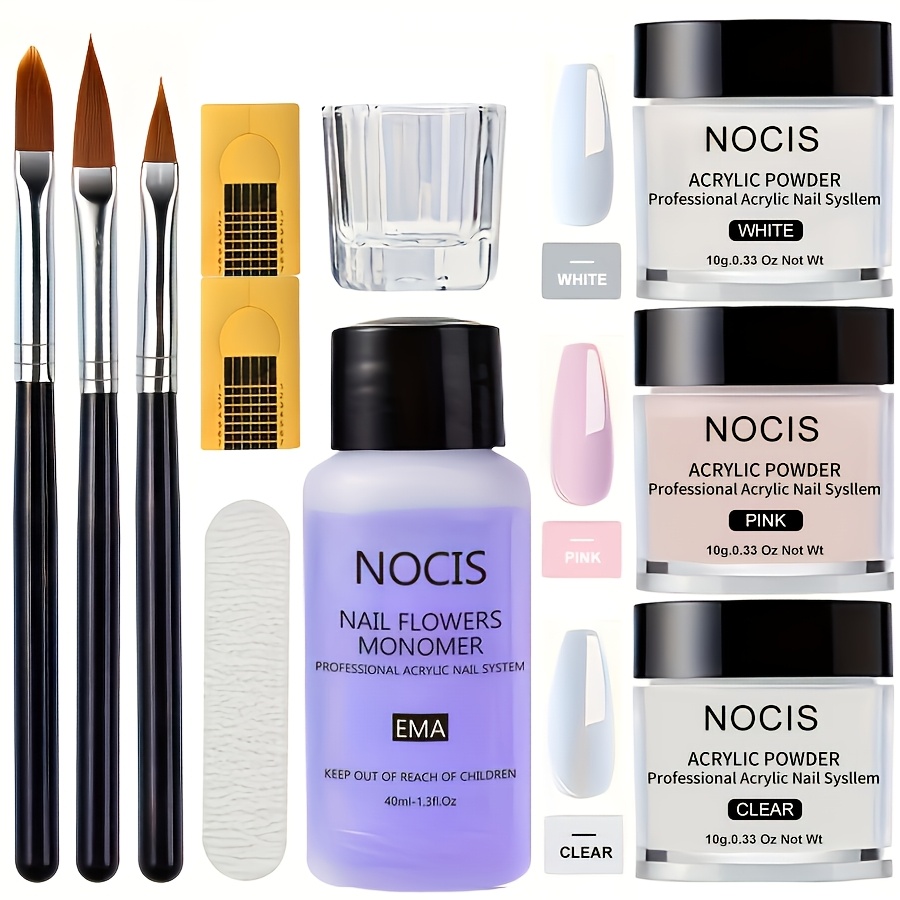 TEMU Complete Acrylic Nail Kit For Beginners - Clear Pinkish Nude Acrylic Powder, Non-yellowing Liquid & Nail Art Tools!