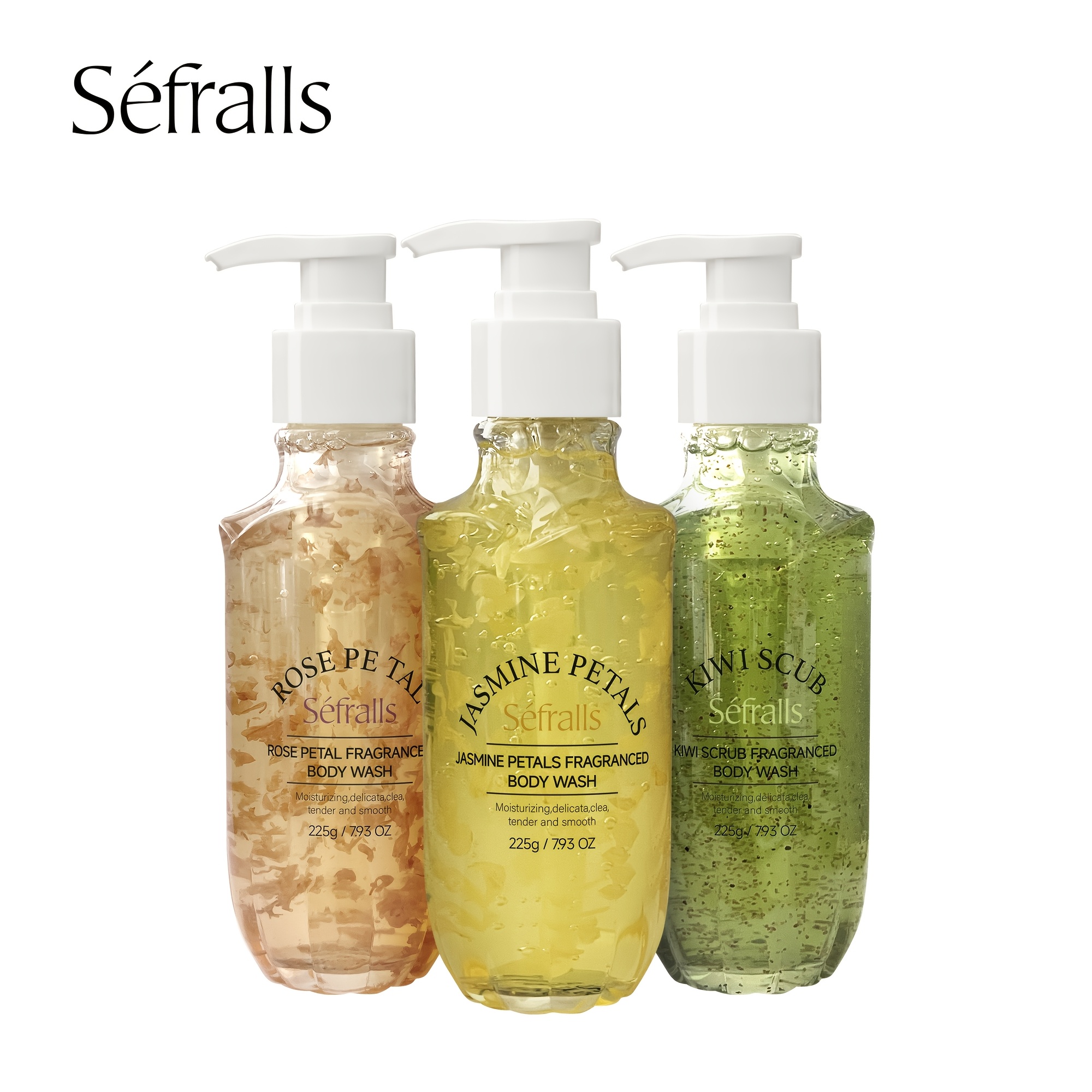 Sefralls Set Gelova za Tijelo s Mirisom Latica 225g*3 kom, Svijetlo Bež Čišćenje i Hidratacija, Gel za Tuširanje s Pravim Latice, Dugotrajan Miris, Set Gelova s Više Mirisa Latica