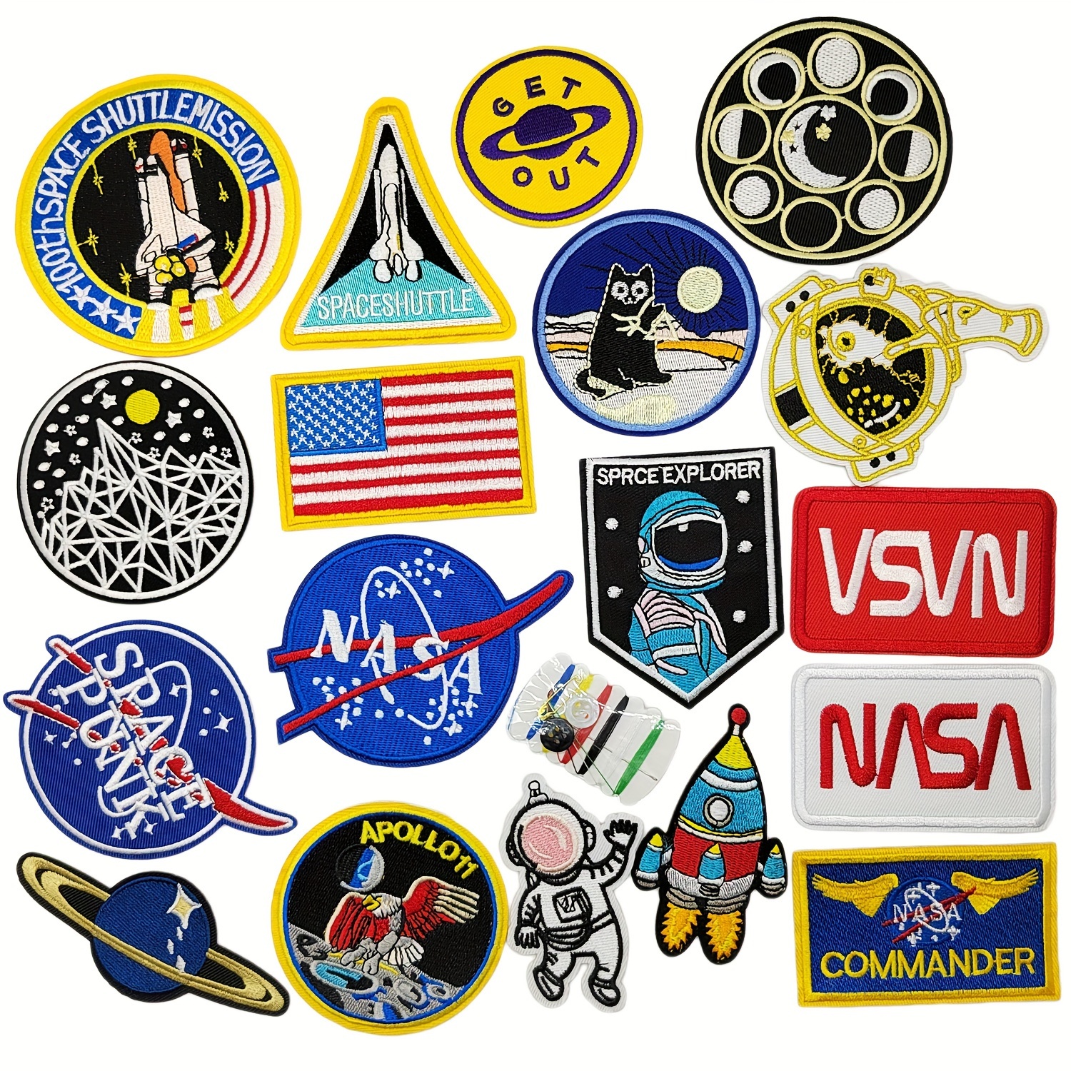 

19- Patches Set: Nasa- Iron-on Patches For Enthusiasts - Includes , , And - For Diy Projects And Decorating Or Clothing