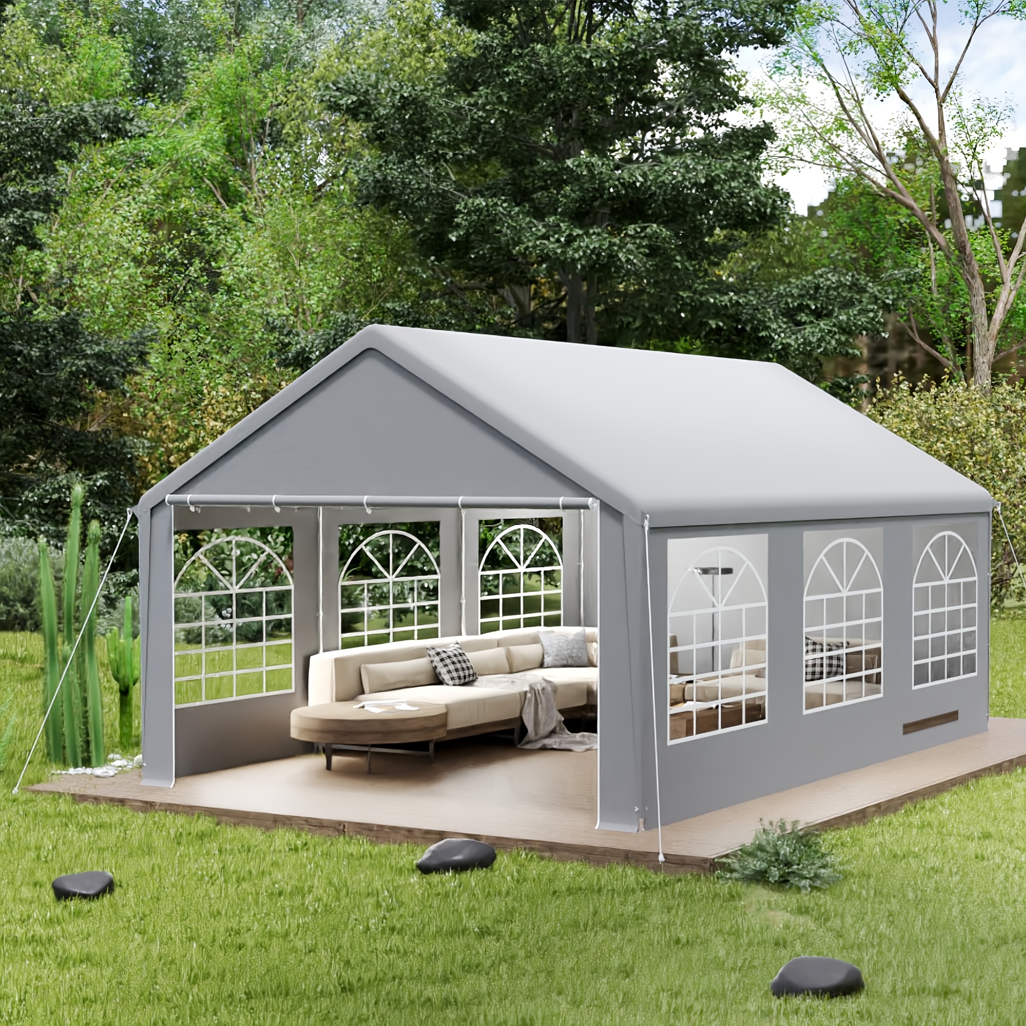 party-zelt gartenpavillon faltbares zelt mit seitenwänden und fenstern für partys, marktstände und outdoor-camping (4x6m/4x8m)