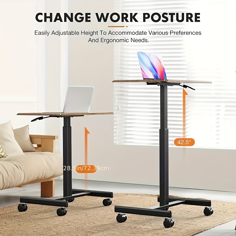 

Small Mobile Rolling Standing Desk - Overbed Table, Teacher Podium With Wheels, Adjustable Work Table, Rolling Desk Laptop Computer Cart For Home, Office, Classroom