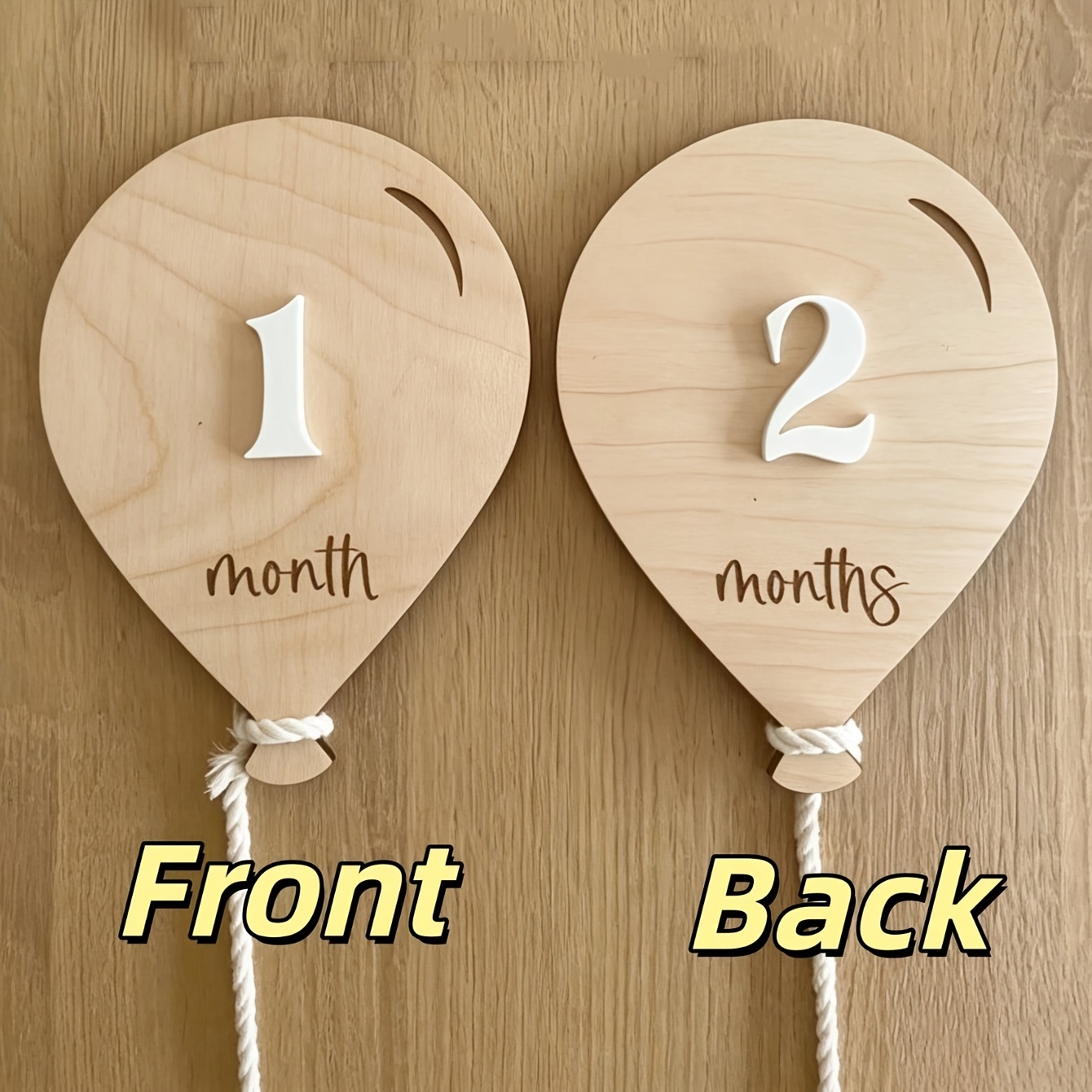 TEMU Wooden Balloon Milestone Sign Set, Interchangeable Milestone Card Set, Double-sided Milestone Birth Announcement Board, 1-12 Months Photo Props