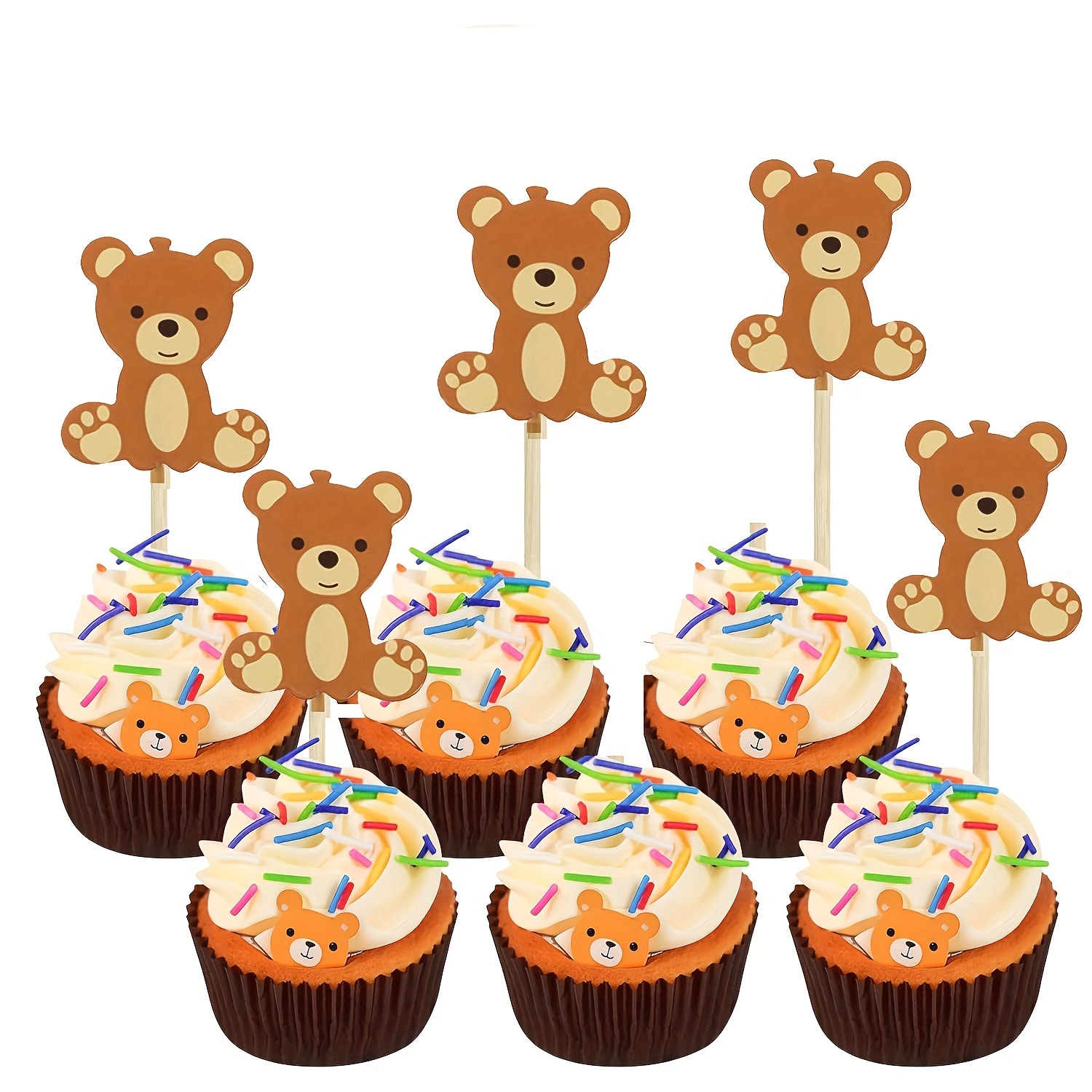 Image of 24pcs Of Adorable Bear-themed Cupcake Decorations For Cakes, Perfect For Weddings And Birthday Celebrations