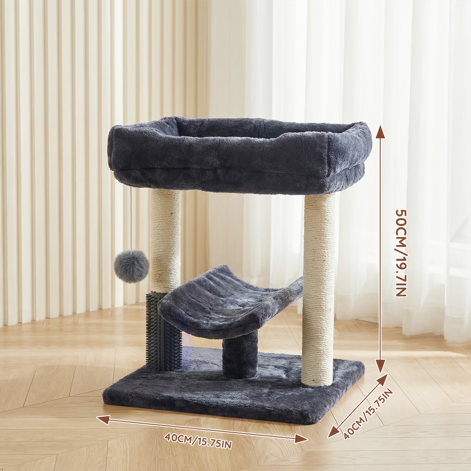 Plush Cat Tree, Two-layer Integrated Cat Bed And Perch 40cm*40cm*50cm, Fully Covered With Soft Texture, Sturdy And Anti-shake Load-bearing Frame, Blue-gray , Indoor Cat Rest And .
