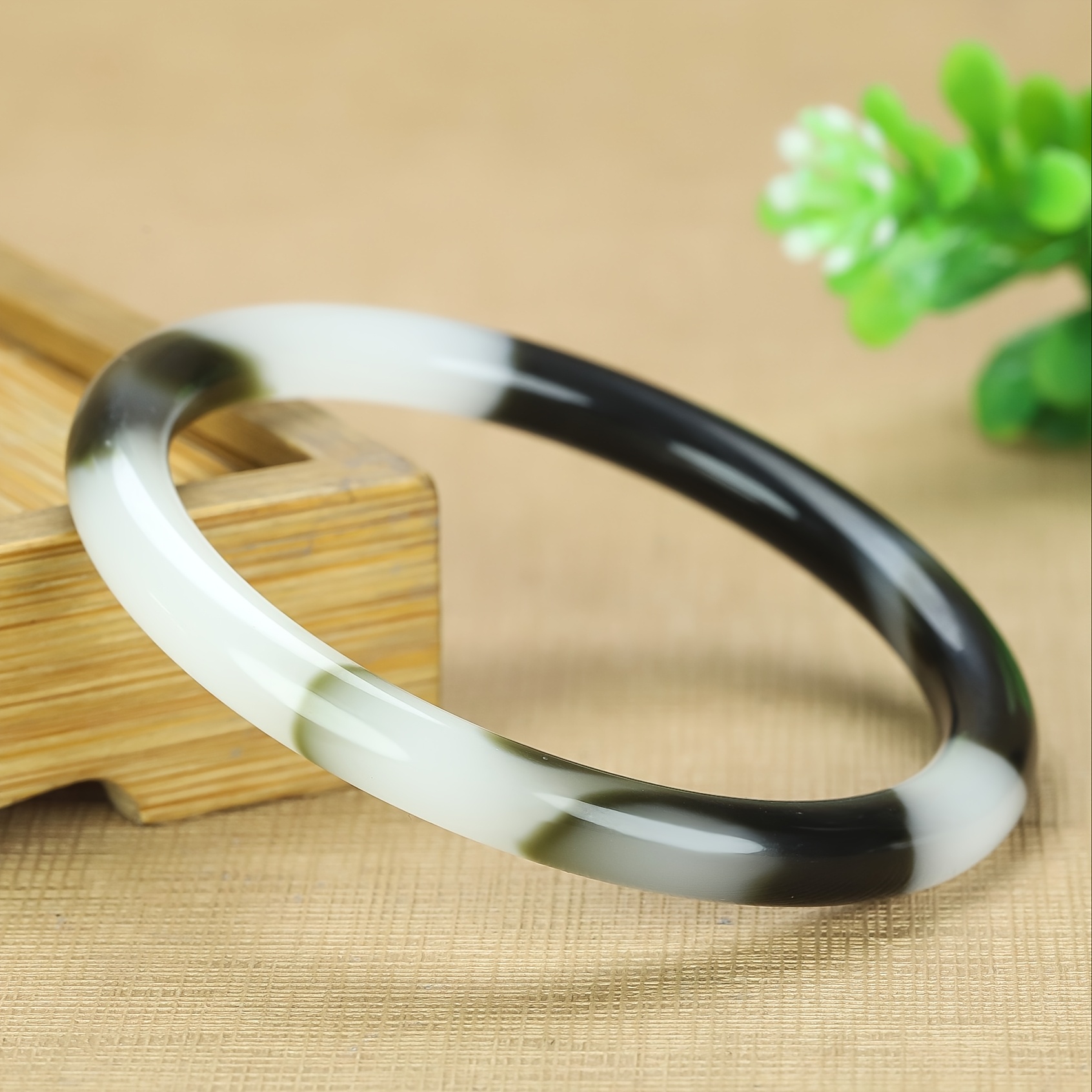 TEMU 천연석 팔찌, 표류하는 꽃무늬가 있는 청화석, 여성용 플랫바 팔찌