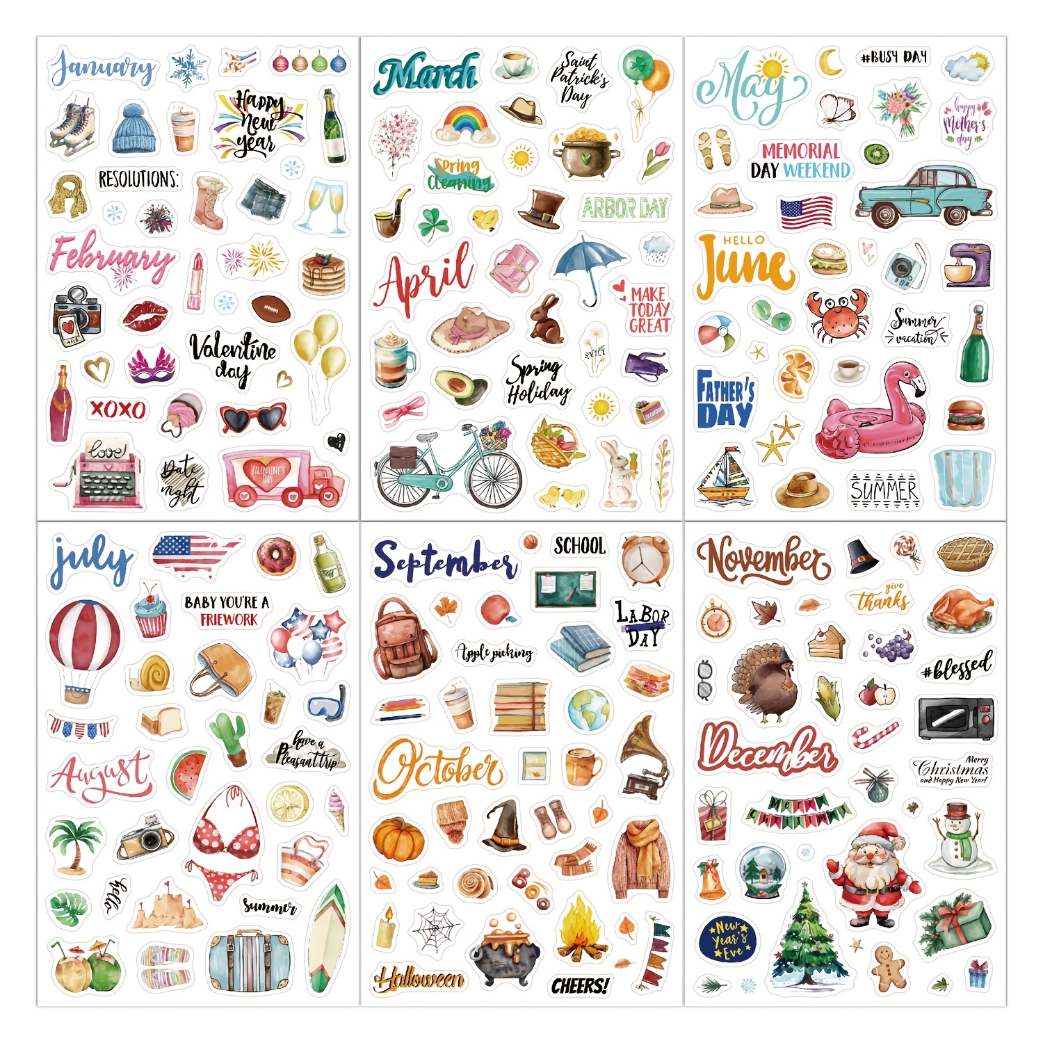 210+pcs Vintage Self-adhesive Paper Stickers For Scrapbooking Journals Planners Diy Crafts Embellishments Supplies Holiday Decorations Christmas Halloween Valentine's Day