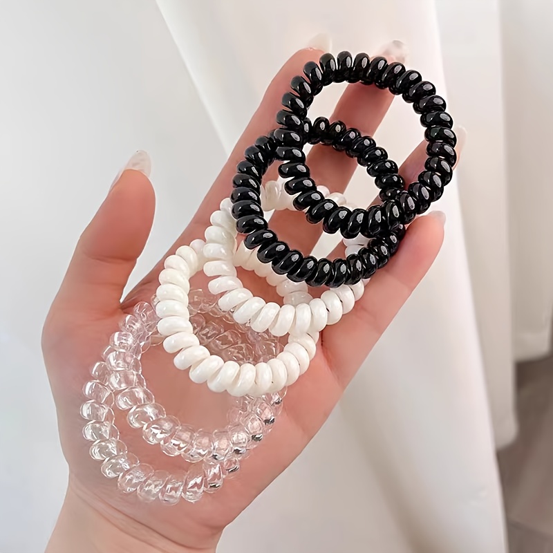 6pcs Set Of Transparent Telephone Cord Hair Ties, Small Rubber Bands, Hair Ties, Does Not Hurt Hair, Black Minimalist Seamless Hair Ties, Hair Additions