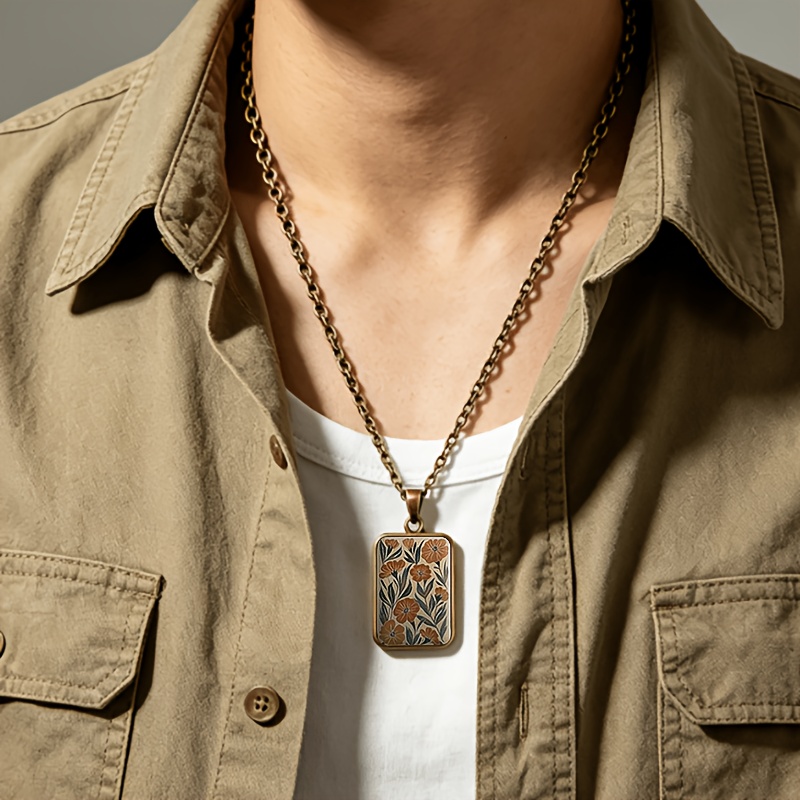 Ancient Blue Square Glass Base Pendant Necklace
