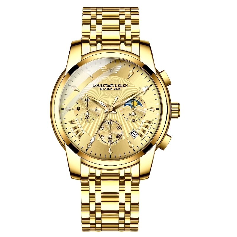 TEMU Reloj mecánico automático dorado de lujo para hombre/mujer - Esfera dorada de lujo con manecillas luminosas, un reloj de diario adecuado para