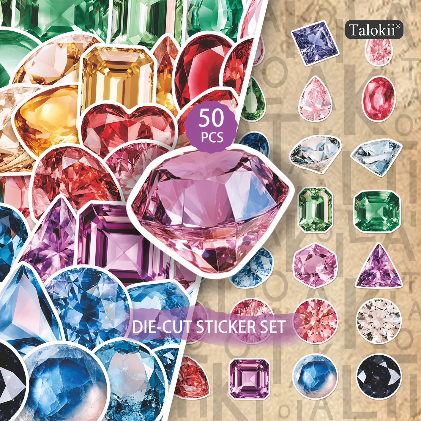 TEMU 50pcs Cartoon Gem Diamond Stickers, Colorful Crystal, Precious Stone & Jewel Patterns. Fit Laptops, Water Bottles, Phones And More For Gem
