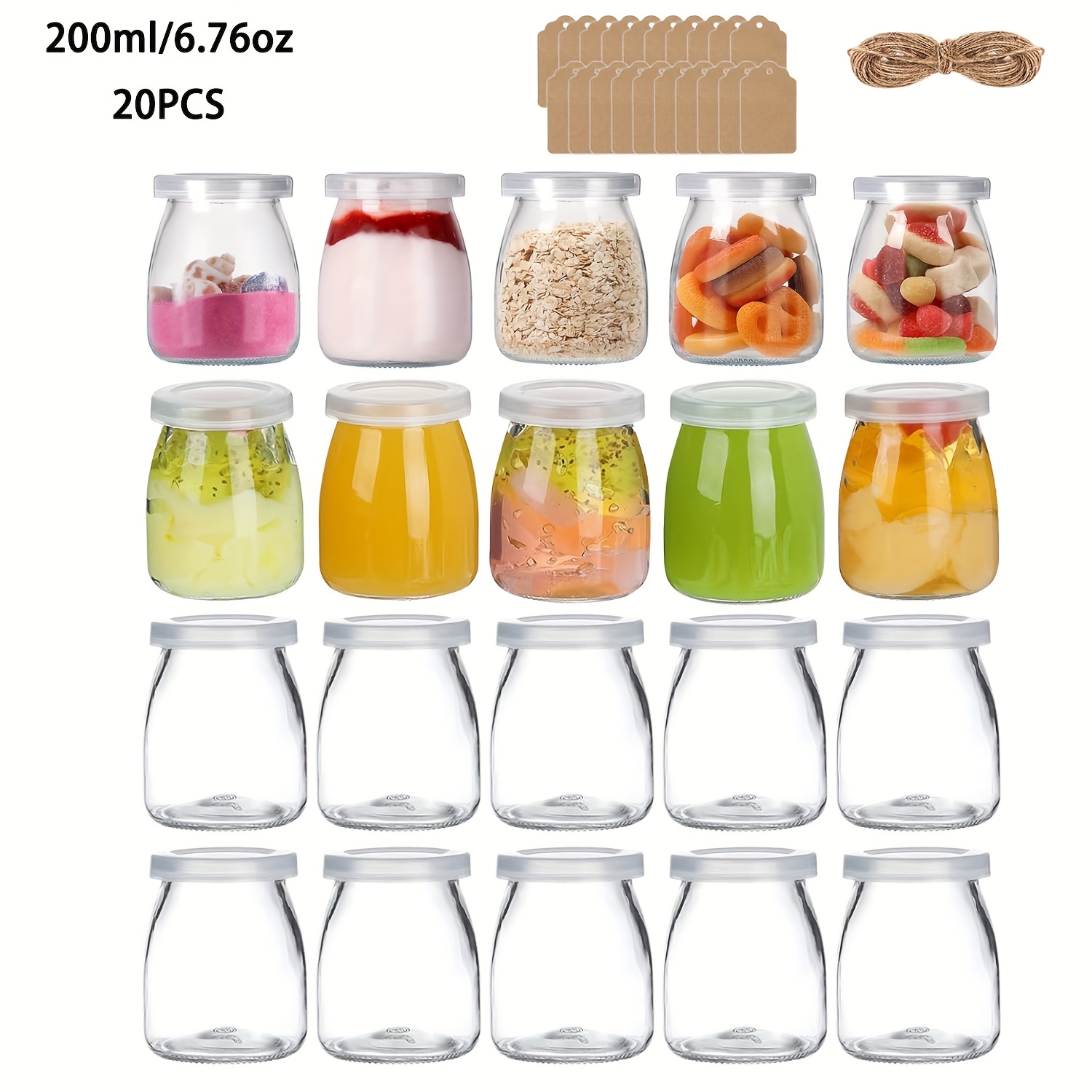 20/30pcs 200ml Transparent Glass Jars With Lids, Suitable For Yogurt, Pudding, Milk, Jam, Jelly, Mousse, Honey, And More