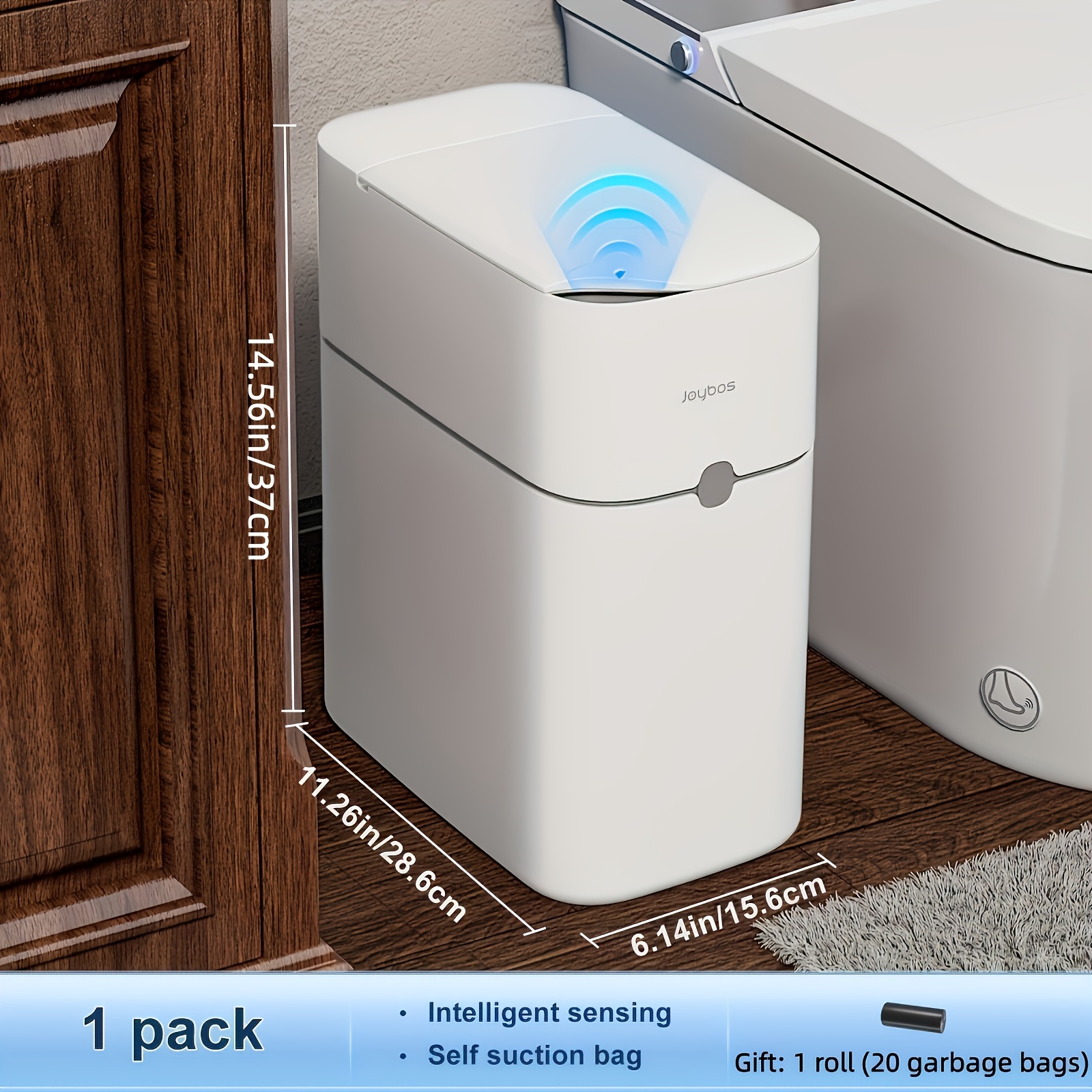 TEMU Lidded Sensor Trash Can, Bathroom Trash Can With Motion Sensor, Motion-sensing Trash Can, Suitable For Home Kitchen, Bathroom, Office, Narrow