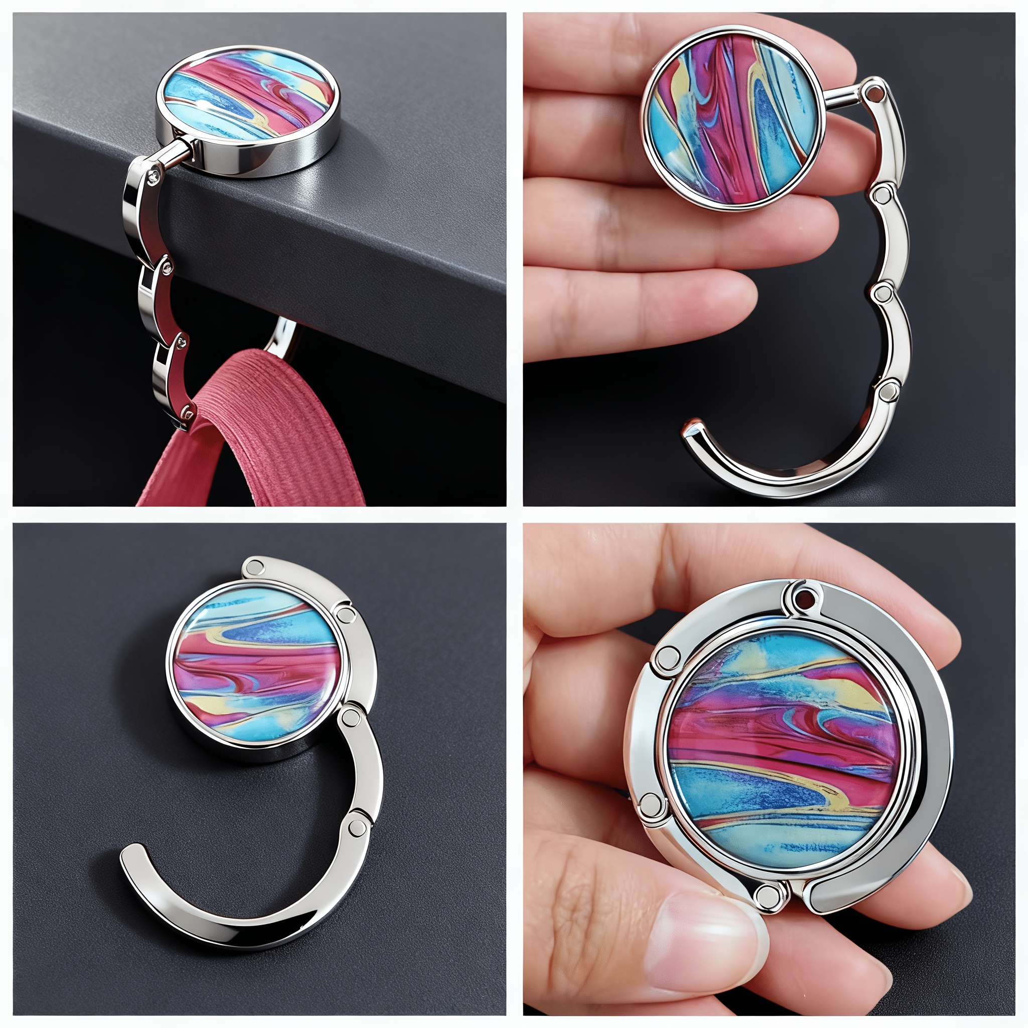 Portable Bag Hook with Colorful Flowing Sand Patterns