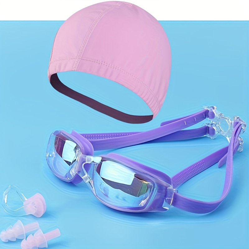 s Swimming Gear Set With Swimming Goggles Swim Cap Nose Clip Earplugs For Pool Beach