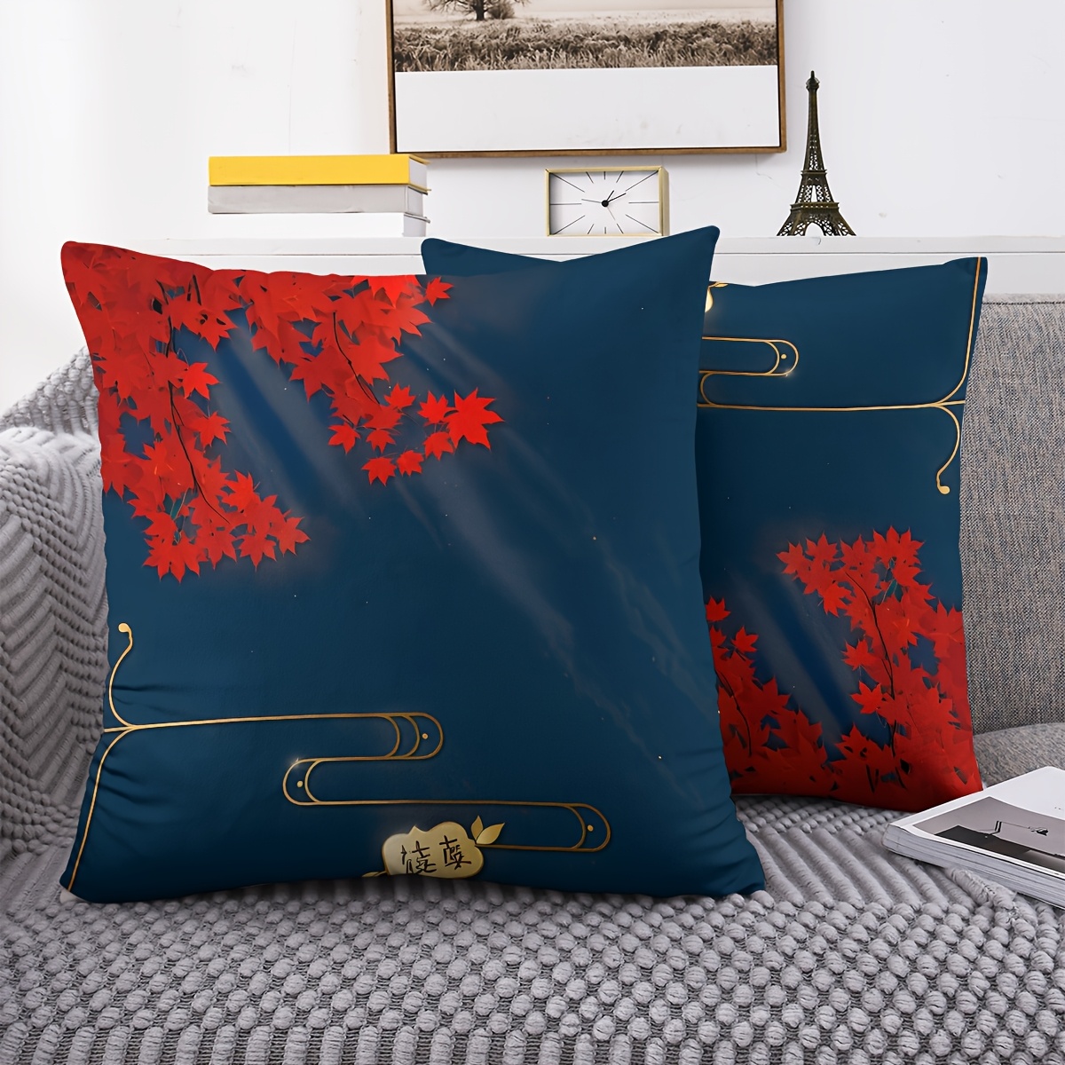 2pcs fashionable and minimalist maple leaf pattern pillowcase short plush stylish style double sided print 18 inches 18 inches   sofa living room bedroom car seat home decor without pillowcase Product details 0