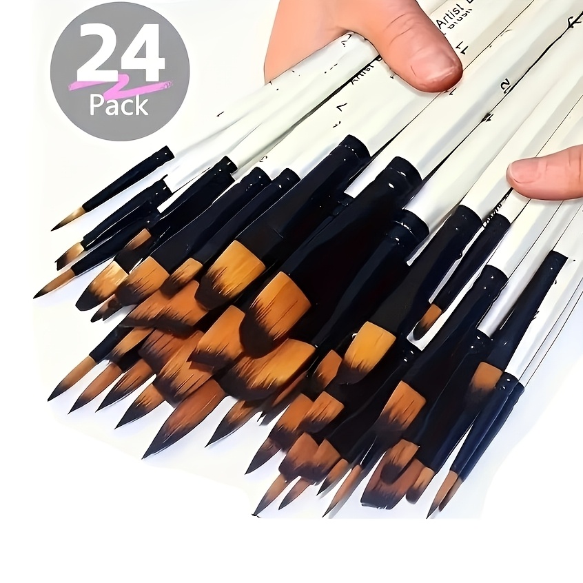 TEMU Set de 24 pinceles para pintura acuarela y acrílica, puntas , angulares, para uñas y redondas. Ideal para artistas experimentados y