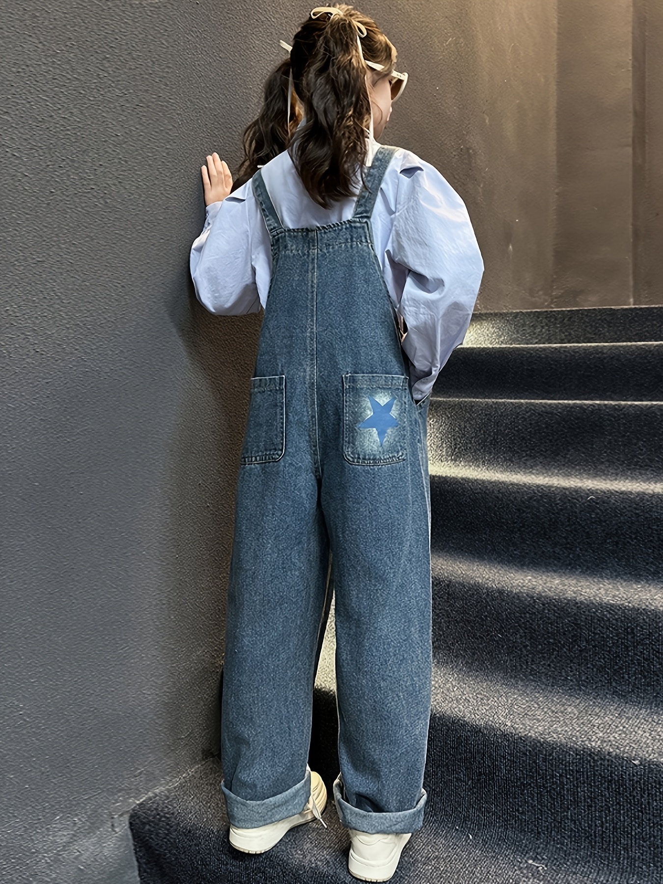 Girls' Denim Overalls with Five-pointed Casual, Non-Stretch Fabric,  Long Length, Pocket Detail Spring Fall, Regular Fit, Teen, Casual  Wear|*