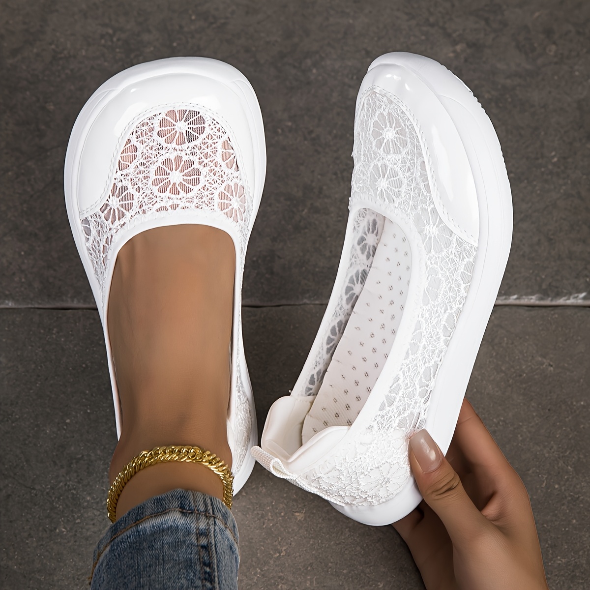 TEMU Women's Wide-toe Breathable Mesh Casual Sneakers, Slip-on Low-top Flat Shoes, Non-stuffy And Versatile, Wide-toe Mom Shoes, Walking Shoes