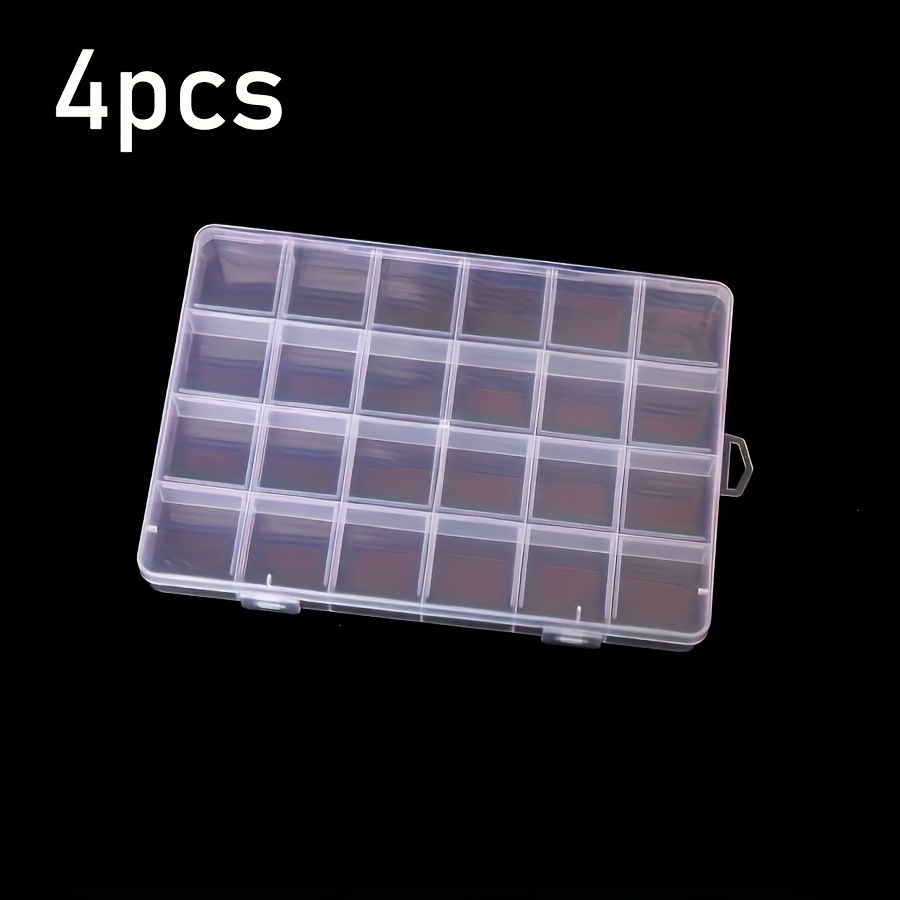 4pcs Fixed 24-Grid Multi-Grid Storage Box, Transparent Plastic Storage Box with Safety Cover - Multi-Functional Jewelry, Beads, Craft Materials And Small Tool Organizer - Compact Design, Easy to Classify And Store, Jewelry Box, Bead Storage Box