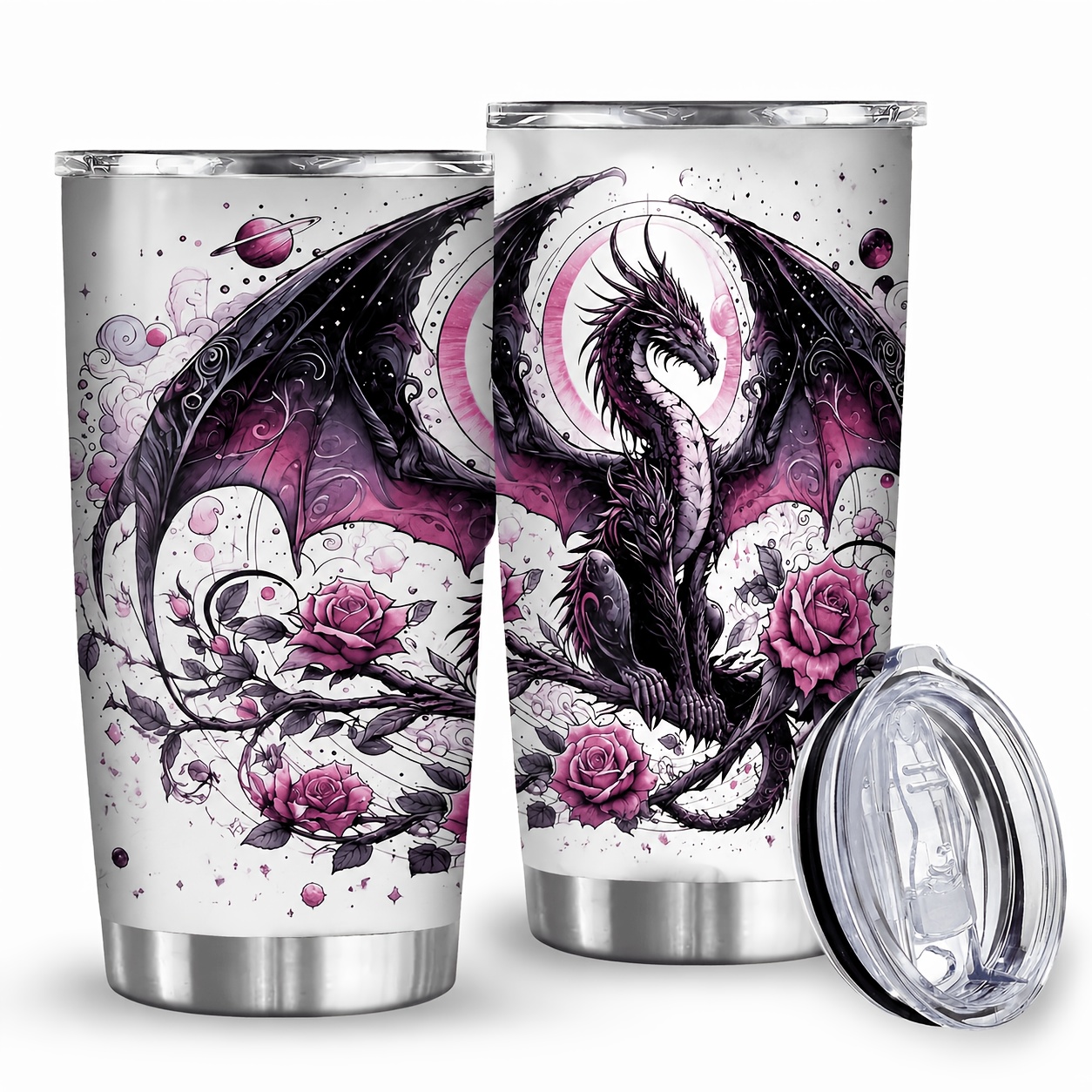 TEMU Gothic Dragon Pattern Coffee Mugs, 304 Stainless Steel Insulated Tumbler With Lid And Straw, Beverage Container And Travel Cup For Hot And Cold