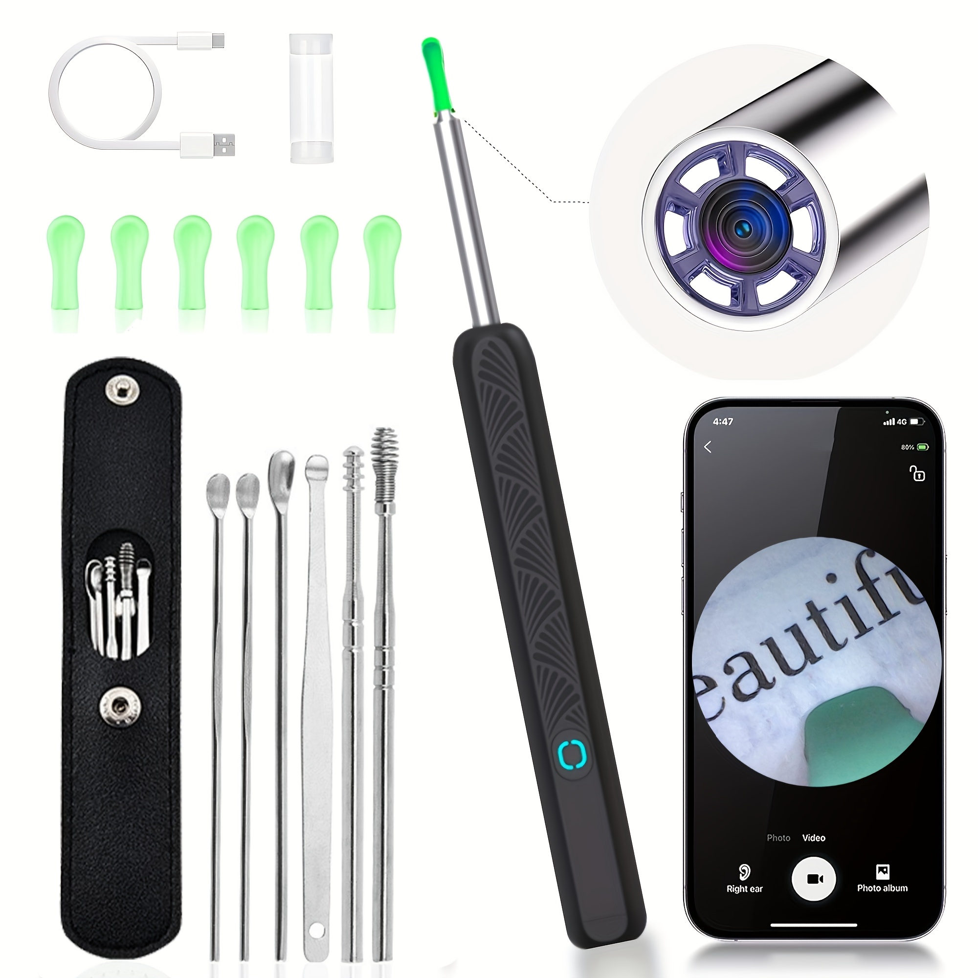 Cuffie In Ear Kit Per Rimozione Cerume Con Telecamera Ultra HD - Strumento Per Pulizia Orecchie, Sicuro E Riusabile Kit Pulizia Orecchie Portatile - Foto 7