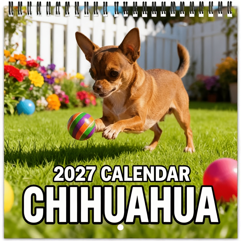 TEMU 2027 Chihuahua Breed Desk Calendar - 12-month Grid Layout, Featuring Monthly Photos And Adorable Chihuahua Puppy Patterns, English Calendar.