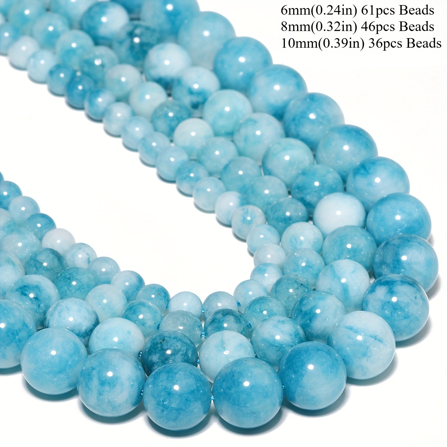 E-shop ASVRAI U 6/8/10mm 61/46/36 Stück Natürliche Blaue Ozean Steinperlen – Ideal für DIY Armbänder Halsketten, Einzigartige Accessoire-Materialien,