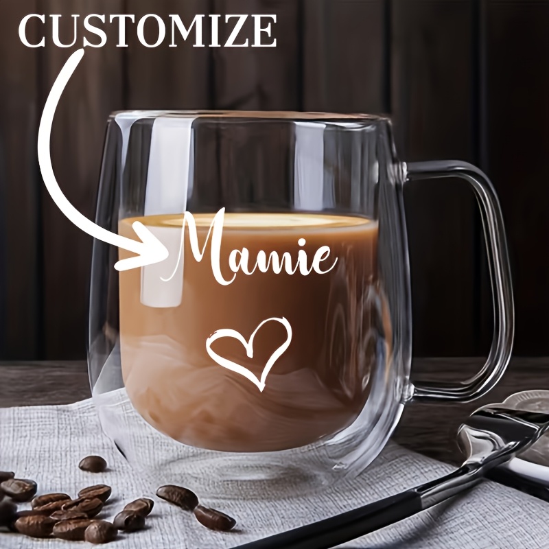 TEMU Tasse en verre borosilicate double couche UV personnalisée - Tasse à café anti-brûlure, convient aux boissons chaudes, réutilisable, haute