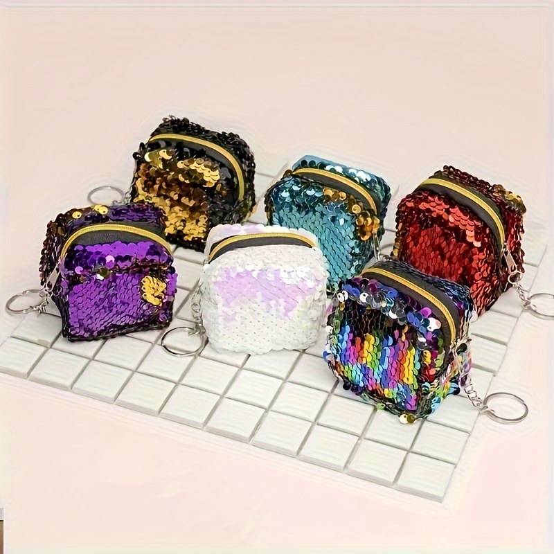 

Chic Sequin Mini Wallet For Girls - Lightweight, Zippered Coin Purse With Party-ready Design