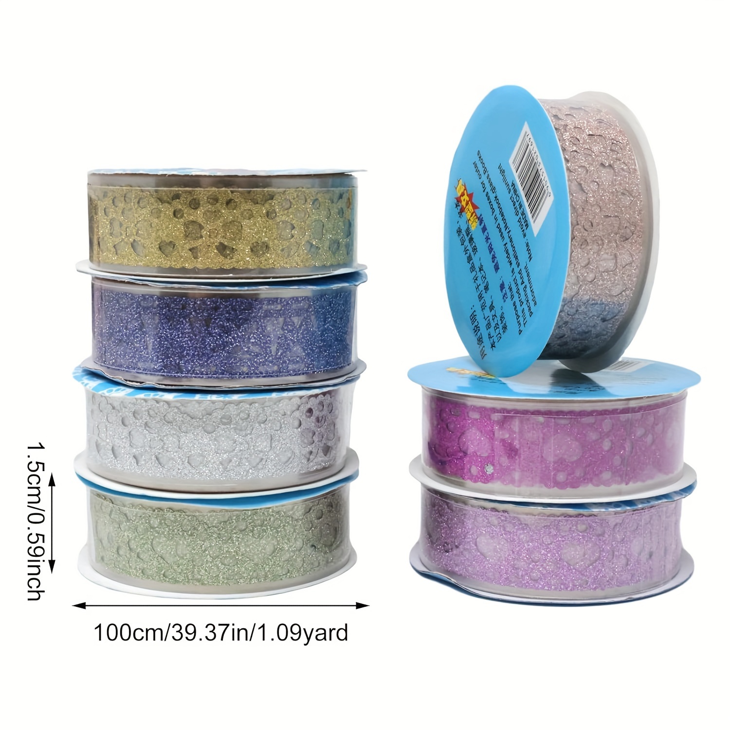 7 Rolls Of Glitter Washi Tape Lace Flower Pattern Self-adhesive Tape Sticker Colorful Decorative Masking Tape For Scrapbooking, Card Making, Crafts, Frames, Planner, Journal, Gifts Decoration