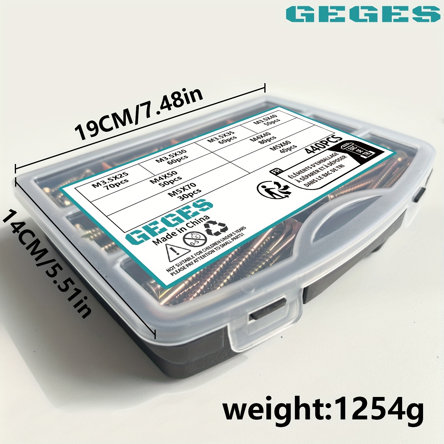 Image of 440pcs/880pcs, 2 Wood Screw Combination Kits - Galvanized Carbon Steel, , Drive, M3.5/m4/m5 Size, Sturdy Shell Packaging With Size Labels, Suitable For Home/diy/indoor Assembly Projects, Woodworking