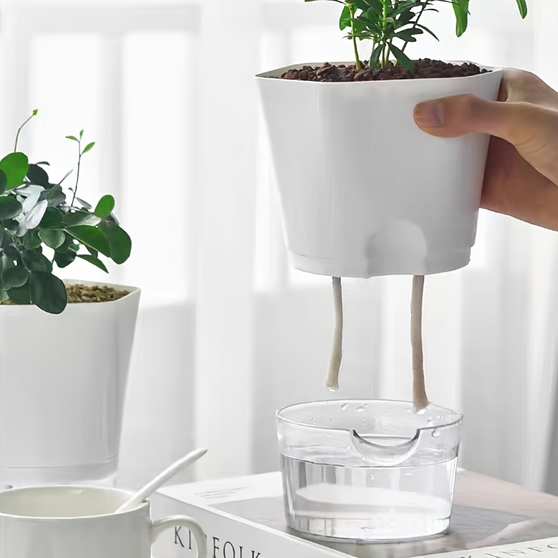 contemporary self watering plastic flowerpot transparent with   water level automatic absorbent design spout feature multi component indoor outdoor plant pot for hydroponic   0