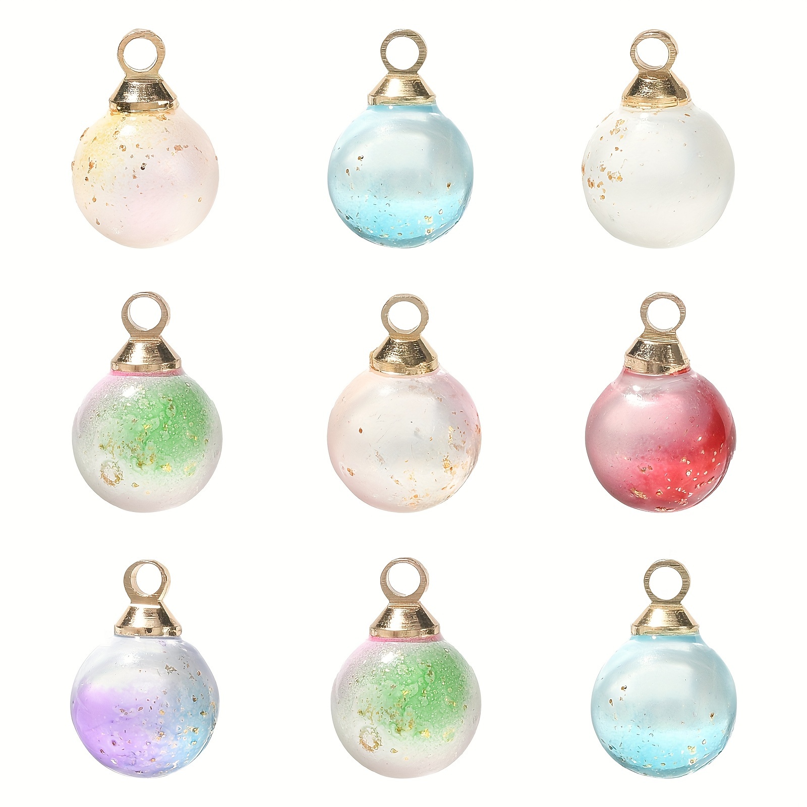 

50pcs Glass Charms Pendant Mixed Color With Golden Foil Flakes, Assorted Round Glass Charm Beads For Jewelry Making