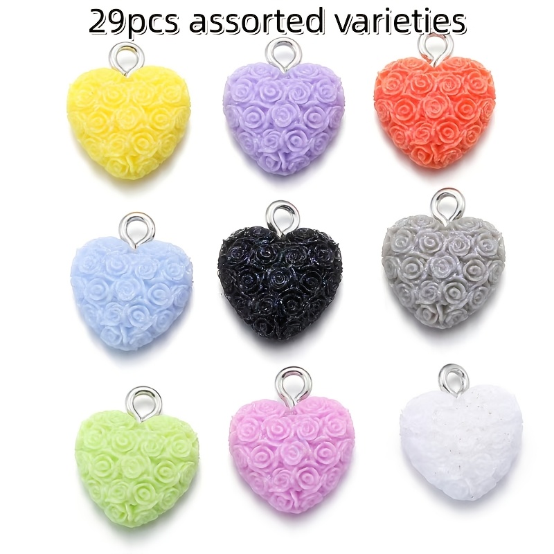 TEMU Ciondoli a forma di cuore con motivo a rose, 29 pezzi, colori casuali, adatti per di gioielli fai da te, bracciali, collane, orecchini - a per