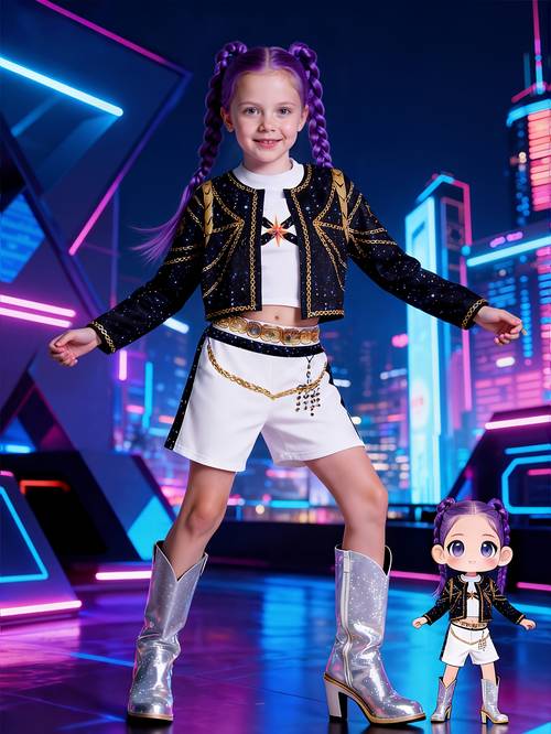 unisex kids 3d printed k girl group performance set suitable for halloween and christmas vest jacket and shorts 3pcs set