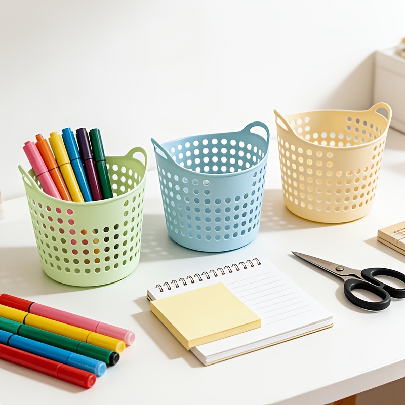 TEMU 3pcs Random Desktop Storage Baskets, Desktop Pen Holders, Can Hold Pens And Small Items, Plastic Storage Baskets, Clutter Boxes, Home Goods,