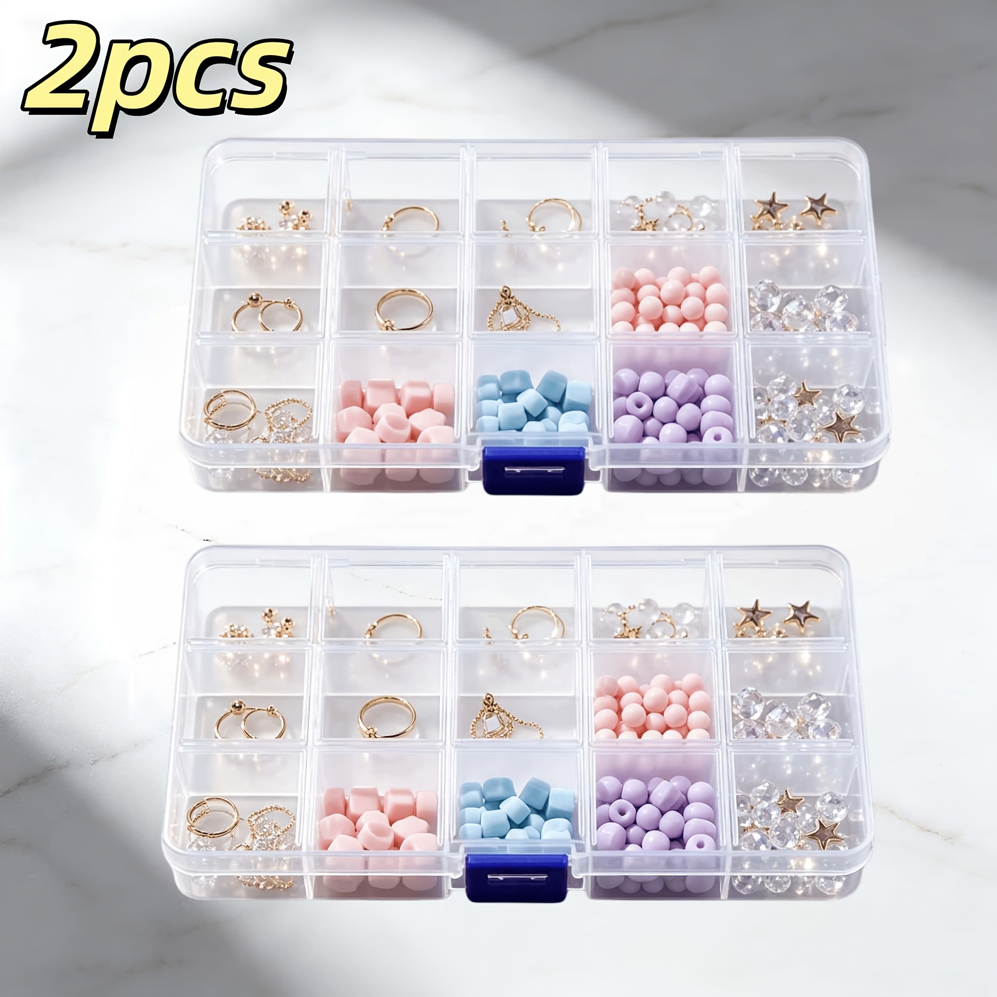 TEMU 2pcs Transparent Storage For Boxes, 15-grid Design, With Safety Buckle, Stackable Use, Flexible And Practical, , Easy Classification Storage,