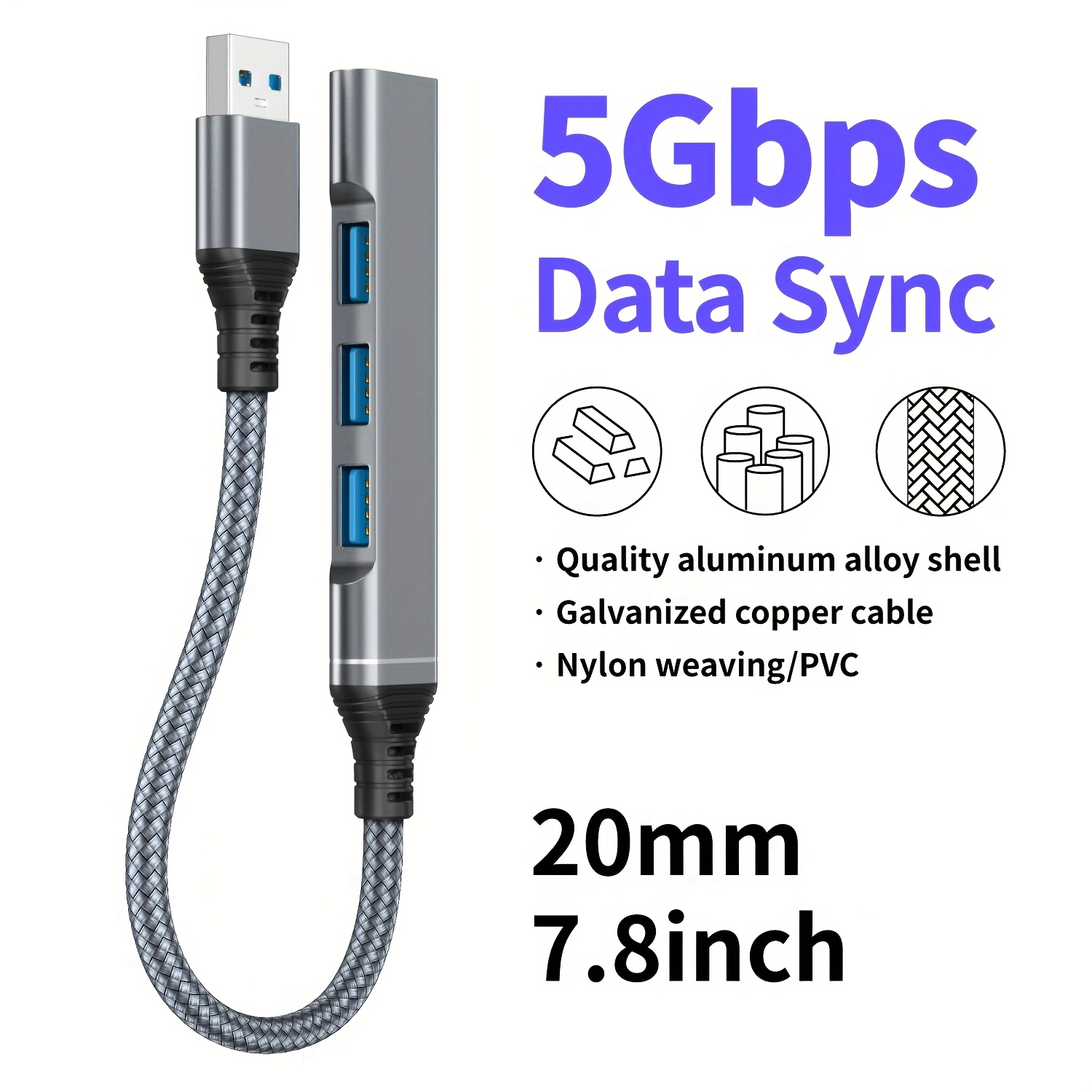 4-port Usb 3.0 - High Speed 5gbps Multi Splitter For Laptop/pc, Support Mouse/keyboard/u Disk/charging