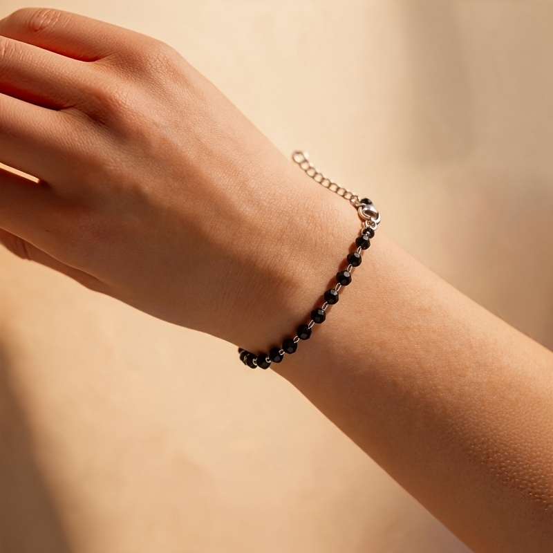 Women's Low Allergy Stainless Steel Black Cut Beaded Bracelet