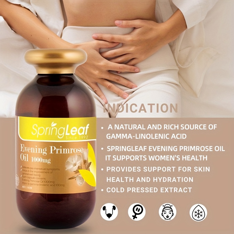 Springleaf Evening Primrose Oil Capsules 1000mg, 90 Count Supports Beige, Hormonal Overall Wellness