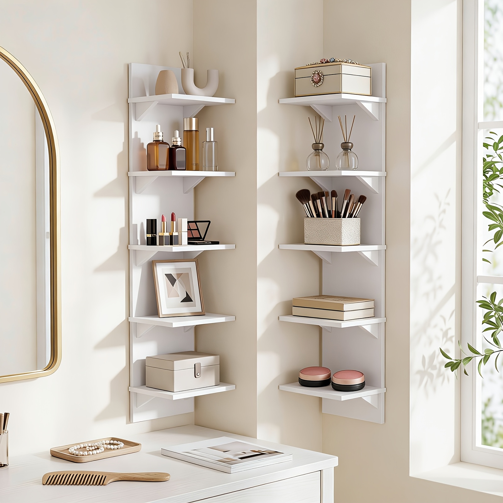 Wall-mounted Shelf, Triangular Support For Sturdy Load-bearing, Thickened Boards, Upgraded 5-tier, Simple , Living Room And Study Wall Display Storage Rack, Floating Shelves