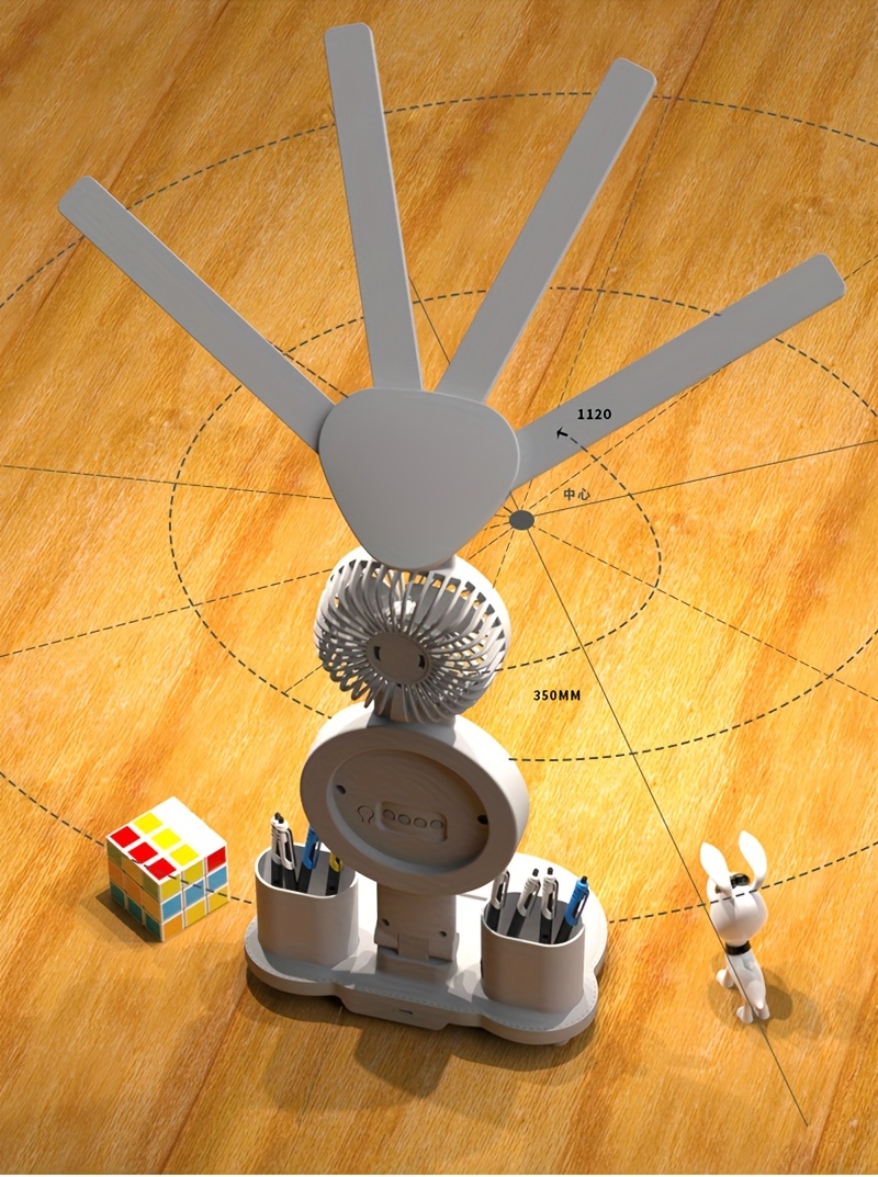 Lampe de bureau à 4 têtes avec protection oculaire | Lampe de lecture multifonctionnelle avec ventilateur, alimentation USB, intensité variable, interrupteur tactile, lumières LED, bras oscillant pour bureau et usage domestique